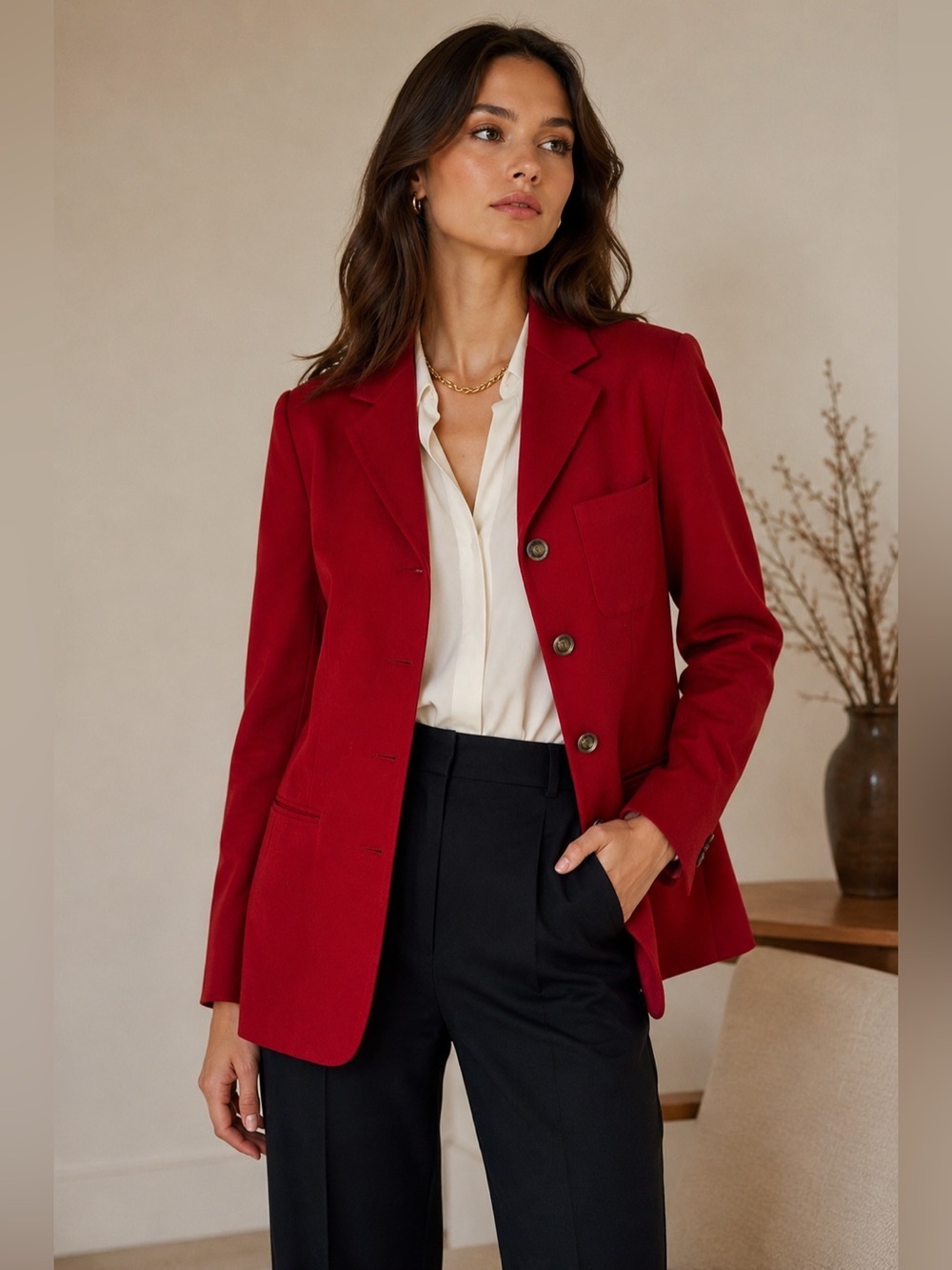 Vintage Maggie McNaughton 100% Pure Wool Red Blazer Jacket Tailored